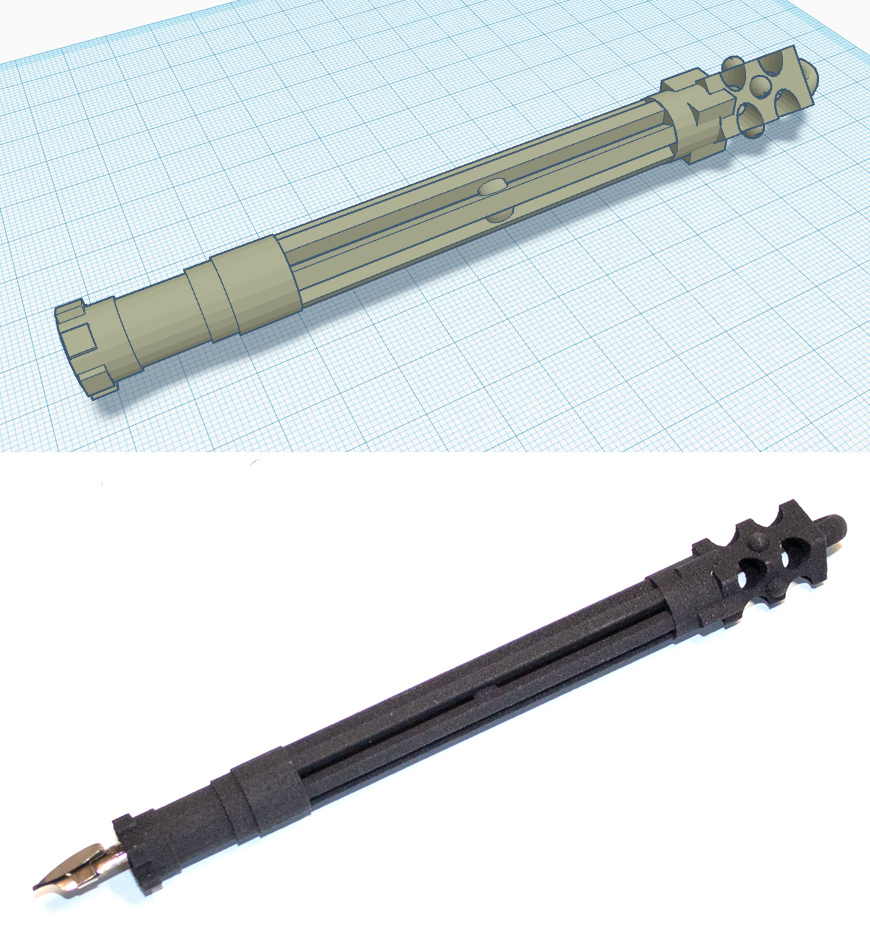 Top: design in Tinkercad. Bottom: 3D model printed by Shapeways.